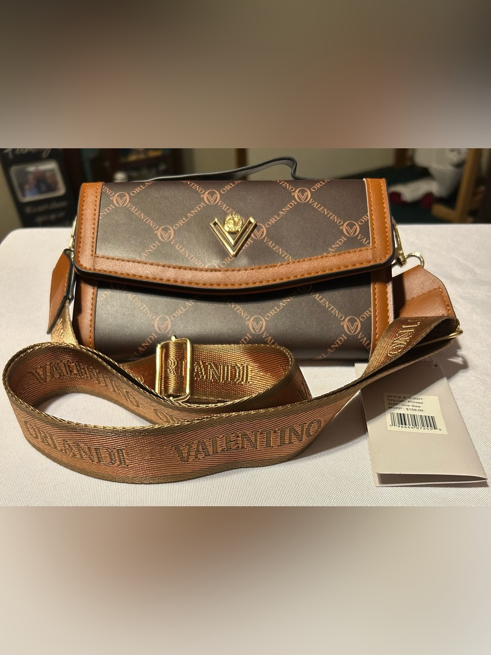 Valentino Orlandi Brown & Tan Monogram Crossbody with Branded Strap
